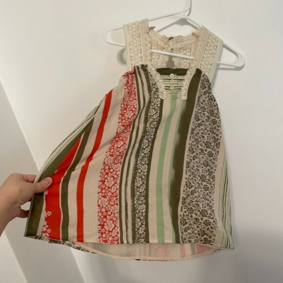 CABI 266 Whisper Gauze Tank Cream Beige Green Floral Striped Crochet Boho Blouse - Picture 10 of 16